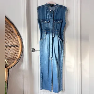 BlankNYC Cotton Blend‎ Blue Denim Belted Jumpsuit Sleeveless Small thumbnail 3