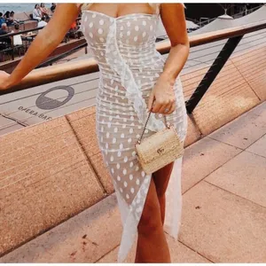 Majorelle White Mesh Polka Dot Brady Dress Revolve Bodycon Midi XL thumbnail 3