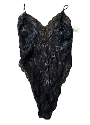Madelon Loudon Vintage 80s Lingerie Black Lace Bodysuit Teddy Size Medium thumbnail 5