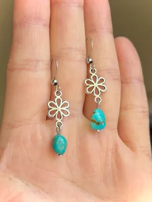 Handmade retro y2k fairy boho style flower turquoise dangle earrings🌀 thumbnail 5