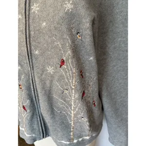 Croft & Barrow Cardigan Sz PL Full Zip Gray Cardinals Birds Holiday Winter‎ Snow thumbnail 2