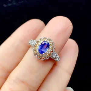 18K White Gold Plated Adjustable Hollow Blue Crystal Sapphire Ring for Women thumbnail 4