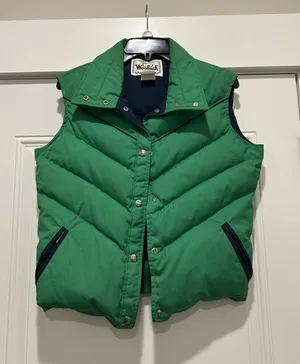 Vtg 80 Woolrich Woman Green Down Puffer Vest Chevron Quilted Western Medium Gorp thumbnail 1