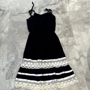 1970s True Vintage Navy Blue‎ Pleated Peasant Tank Tie Strap Dress Medium thumbnail 5