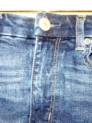 American Eagle Dark Wash Blue Raw Hem Frayed Denim Hi-Rise Shortie Jean Shorts thumbnail 4