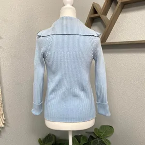 Y2k Light Blue Ribbed Zip Up Long Sleeve Sweater Winter Fall Grunge Alt thumbnail 4
