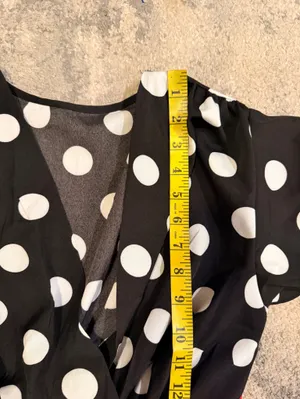 SHEIN Black and White Polka Dot with Red Wrap Dress thumbnail 7