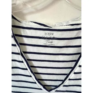 J. Crew Coastal Chick Preppy Cotton Basic V-Neck Striped Tank Top Navy White XL thumbnail 4
