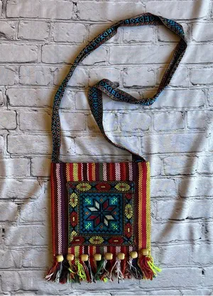 Boho Beaded Fringe Multicolored Embroidered Floral Fabric Crossbody Bag Purse thumbnail 3