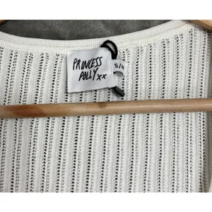 Princess Polly Knit Tie FrontCrop Top Women S/M Ivory Pointelle Ribbed‎ Festival thumbnail 5