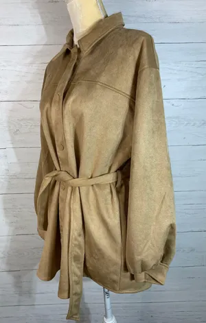 camel faux suede tie shacket size M women's thumbnail 5