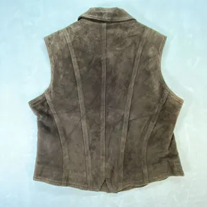 Vakko Vest Womens M Brown Leather Suede Collared snap front Pockets‎ Lined thumbnail 8