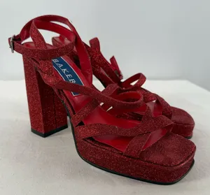 Bakers Glitter Strappy Square Toe Platform Heels in Red Size‎ 7.5 thumbnail 1