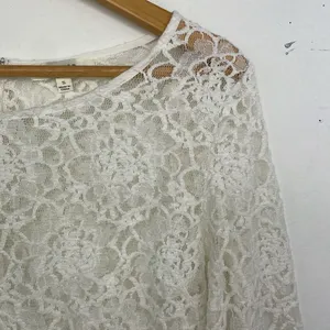 Umgee Lace Top Womens Scalloped Hem Boho Top Size Small Ivory White thumbnail 2