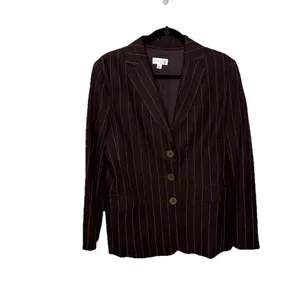 Isaac Mizrahi for Target Brown Linen Pinstriped Blazer Pants Suit Jacket Sz 8 thumbnail 4
