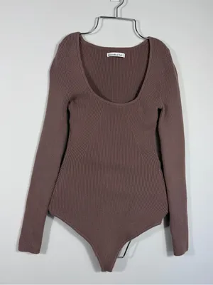 Abercrombie & Fitch Brown Ribbed Long Sleeve Scoop Neck Bodysuit Small thumbnail 1