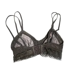 Victoria's Secret Pink Black Floral Lace Triangle Bralette‎ XS Unlined Mesh Bra thumbnail 2