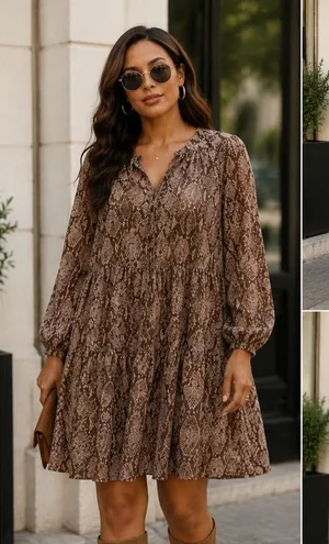 Sandy & Sid Snake Print Long Sleeve Women's Dress (448) thumbnail 1