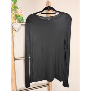 White House Black Market Womens XL Black Long Sleeve Crew Neck Top Solid Basic thumbnail 2