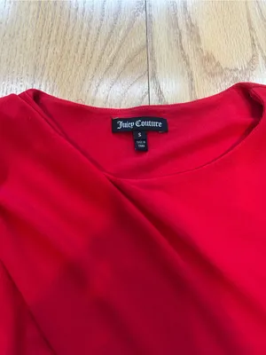 Juicy Couture Dress Womens Small S Red Jersey Ruched Asymmetric Long Sleeve Mini thumbnail 4