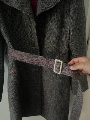 GUESS Gray Tweed Trench Coat with Pink Trim thumbnail 6
