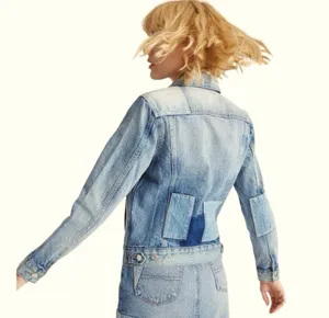 Lucky Brand Patchwork Tommy Trucker Denim Jacket Jean Jacket Zip Front Blue S thumbnail 3