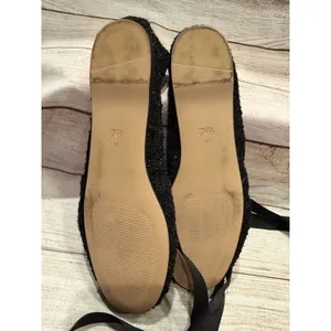 ZARA 37 / 6.5 women's black ballet flat slipper lace ankle tie shoe tweed ribbon thumbnail 5