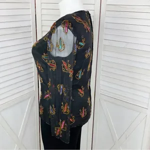 Stenay Vintage Sequin‎ Beaded Silk Blouse Black Multi XL thumbnail 2