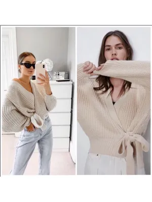 Zara NWT chunky knit sweater Cozy Cream Tie-Waist Sweater thumbnail 2