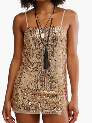 NWT Free People Midnight Kiss Sequin Mini Slipdress X-Large, GOLD COMBO thumbnail 6