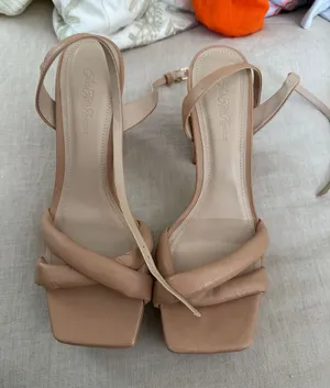 Saks Fifth Avenue Nude Strappy Square-Toe Block Heels thumbnail 1