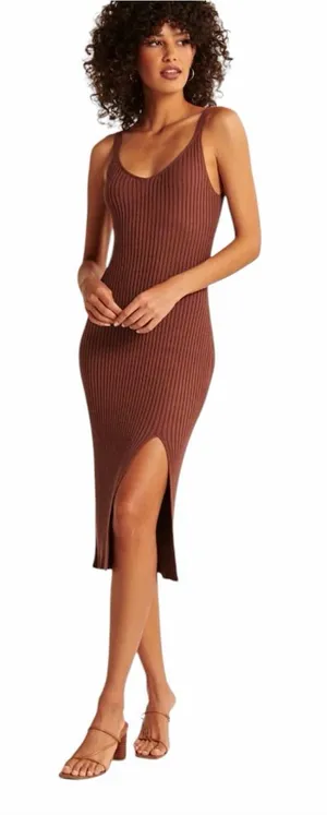 Abercrombie - V-Neck Ribbed Midi Sweater Dress Brown Sz M thumbnail 1