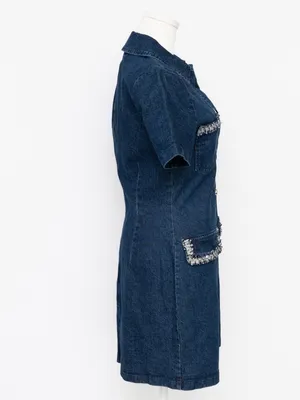 Avec Les Filles - Collared Button-Front Mini Denim‎ Dress thumbnail 5