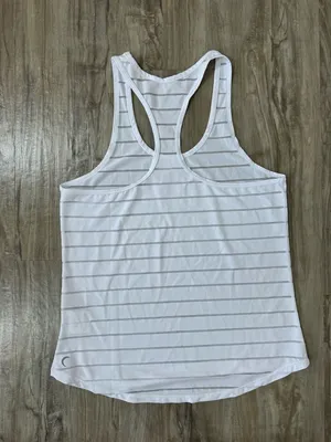 ZYIA Active White Racerback Tank Top with Thin Sheer Mesh Stripes thumbnail 2