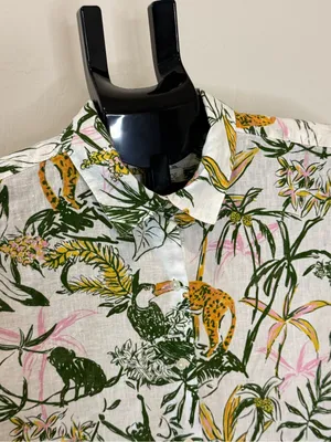 Rachel Zoe 100% Linen Tropical Jungle Animal Print Button Down Shirt S thumbnail 3