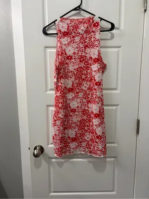 Red Floral High neck Mini Dress with Side Slit size small NWOT thumbnail 6