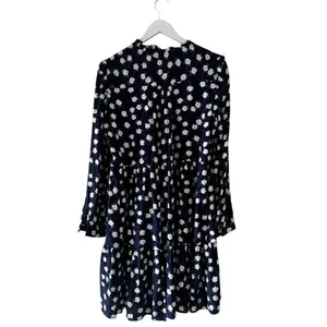 J Crew Dress Womens Purple Navy Scattered Peony Floral Tie Neck Tiered SZ M thumbnail 7