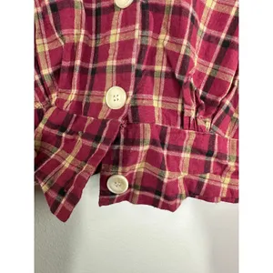 Eggka Peasant Milkmaid Crop‎ Top Red Cream Plaid Long Sleeve Button Front Small thumbnail 6