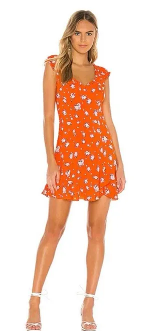 Free People Like a Lady Printed Mini Orange Dress Open Tie Back, Sz M thumbnail 1
