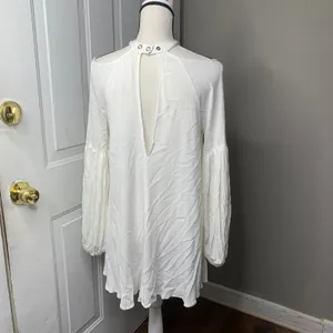 Free People white cold shoulder mini swing dress XS boho balloon sleeves bridal‎ thumbnail 5