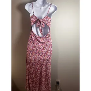 Petal + Pup Womens Floral Midi Dress Pink Purple Ruched‎ Open Tie Back Slit Sz 4 thumbnail 4