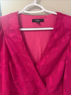 $99 NWT Lulus Essential Grace Magenta Chiffon Embroidered Midi Dress M thumbnail 3