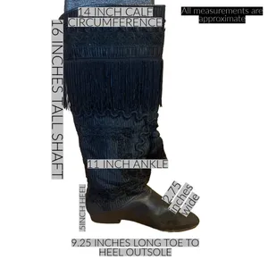 Vintage 1980'S Black Leather Fringe & Ricrac Knee High Boots (36.5) thumbnail 14