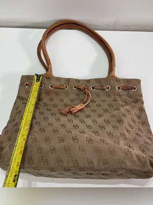 Y2K Dooney & Bourke Tote Bag Brown Monogram Canvas Leather Tassel Academia thumbnail 2