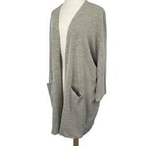 Anthropologie Donni Sandwash Cardigan Open Front Duster Ribbed Neutral Gray NEW One Size thumbnail 4