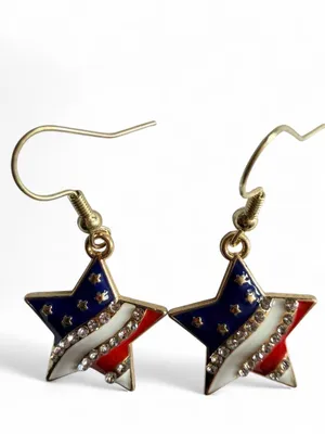 Handmade Patriotic American Flag Sparkly Enamel Star Earrings ❤️🤍💙 thumbnail 3