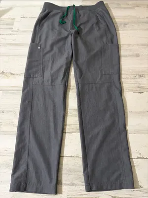 Figs Gray V-Neck Scrub Top & Pants with Green Drawstrings Size Medium thumbnail 2