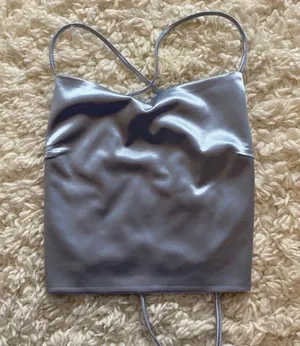 Satin New Crop Top Tie Up Back Blue Periwinkle Size Small thumbnail 3