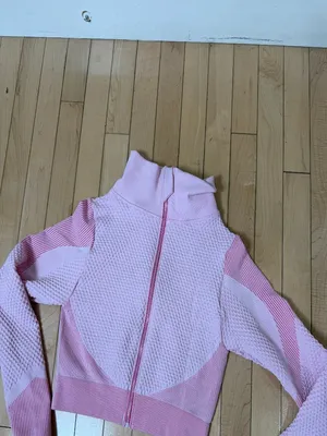 Pink Two Piece Work Out Athleisure Set Seamless Ribbed High Waist Size Large thumbnail 3