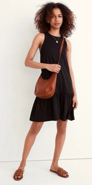 Madewell Women's Brightside Ruffle Hem Tank Mini Dress sz S Black thumbnail 1